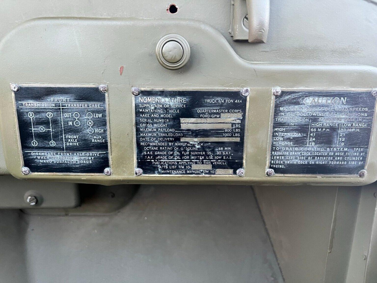 1942 Ford GPW Script w/ resin 50 cal- WWII WW2 Jeep Willys MB US Army ...